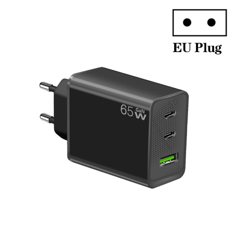 GaN PD65W Type-C x 2 + USB3.0 Laptop Adapter ,EU Plug(Black) - USB Charger by PMC Jewellery | Online Shopping South Africa | PMC Jewellery | Buy Now Pay Later Mobicred