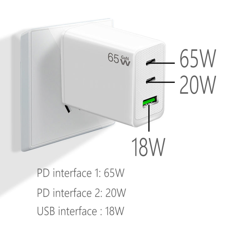 GaN PD65W Type-C x 2 + USB3.0 Laptop Adapter ,EU Plug(White) - USB Charger by PMC Jewellery | Online Shopping South Africa | PMC Jewellery | Buy Now Pay Later Mobicred