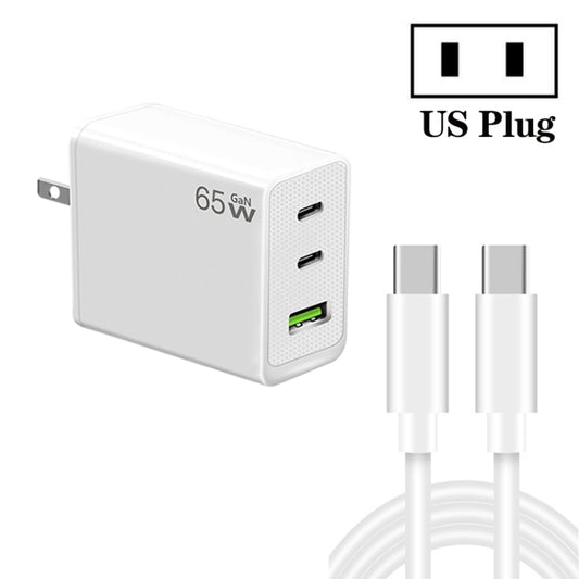 GaN PD65W Type-C x 2 + USB3.0 Charger with Type-C to Type-C Data Cable ,US Plug(White) - USB Charger by PMC Jewellery | Online Shopping South Africa | PMC Jewellery | Buy Now Pay Later Mobicred