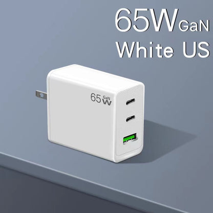 GaN PD65W Type-C x 2 + USB3.0 Charger with Type-C to Type-C Data Cable ,US Plug(White) - USB Charger by PMC Jewellery | Online Shopping South Africa | PMC Jewellery | Buy Now Pay Later Mobicred