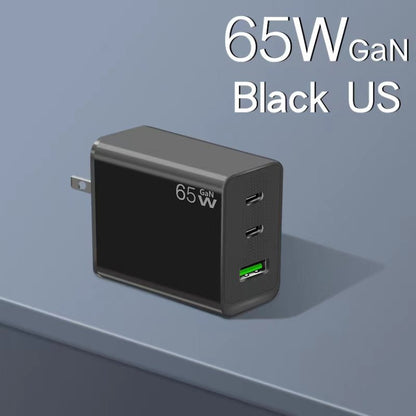 GaN PD65W Type-C x 2 + USB3.0 Charger with Type-C to Type-C Data Cable ,US Plug(Black) - USB Charger by PMC Jewellery | Online Shopping South Africa | PMC Jewellery | Buy Now Pay Later Mobicred