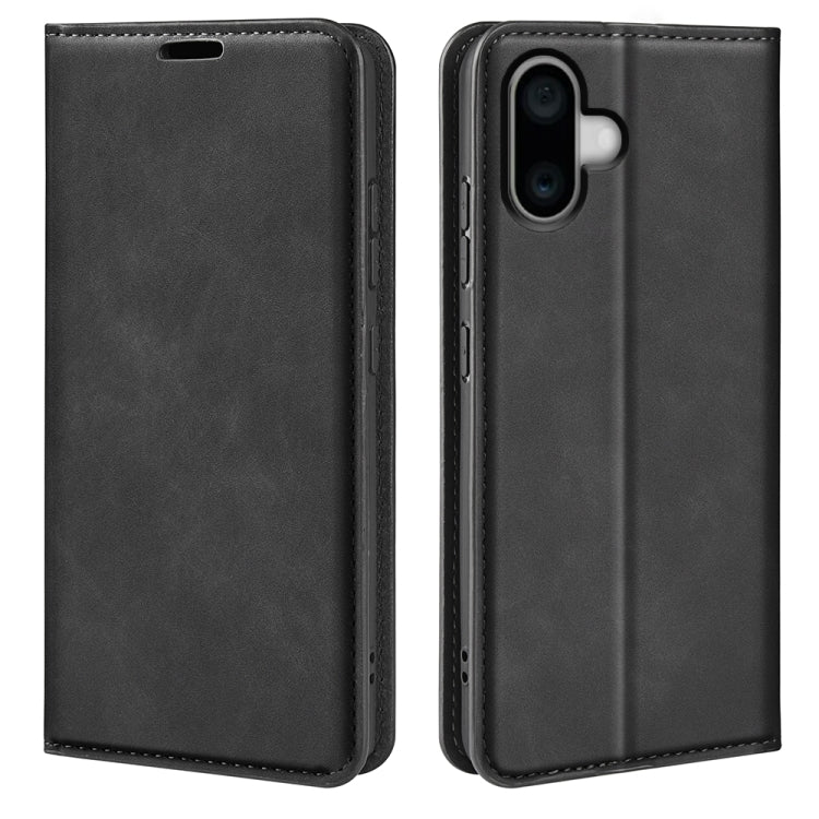 For iPhone 16 Plus Retro-skin  Magnetic Suction Leather Phone Case(Black) - iPhone 16 Plus Cases by PMC Jewellery | Online Shopping South Africa | PMC Jewellery | Buy Now Pay Later Mobicred