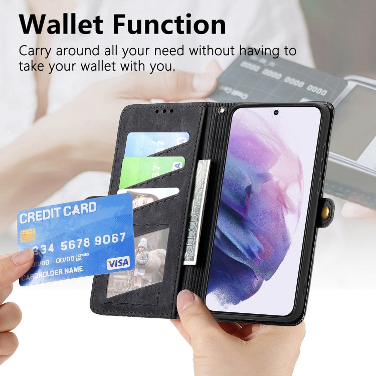 For Samsung Galaxy S22 5G Geometric Zipper Wallet Side Buckle Leather Phone Case(Black) - free shipping - PMC TechLife - Order now!