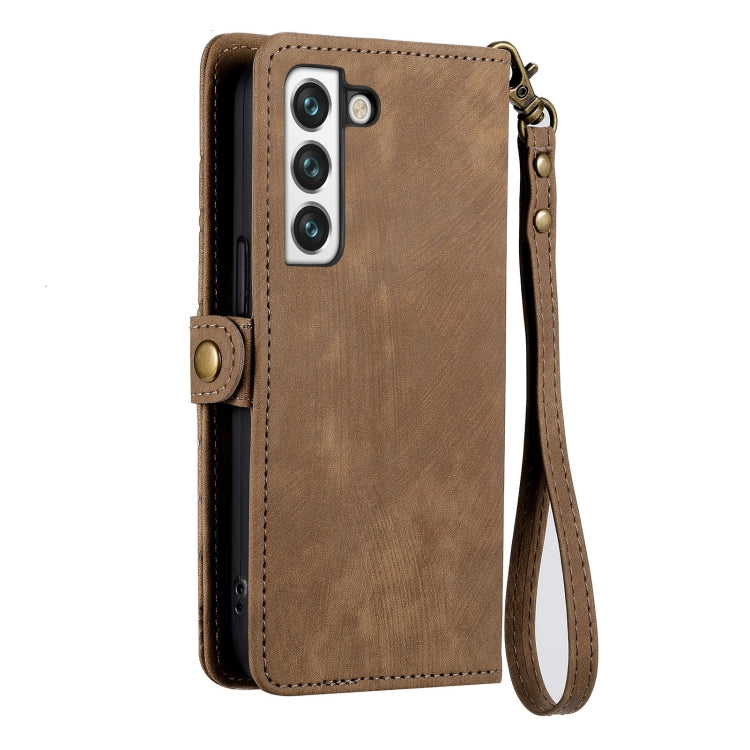 For Samsung Galaxy S21 5G Geometric Zipper Wallet Side Buckle Leather Phone Case(Brown) - free shipping - PMC TechLife - Order now!