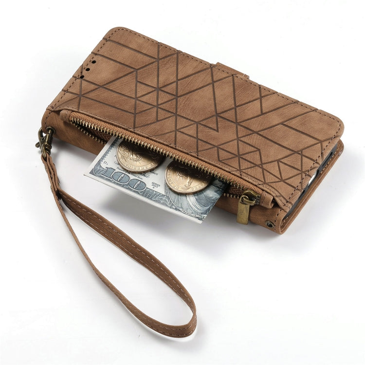 For Samsung Galaxy S20 Geometric Zipper Wallet Side Buckle Leather Phone Case(Brown) - free shipping - PMC TechLife - Order now!