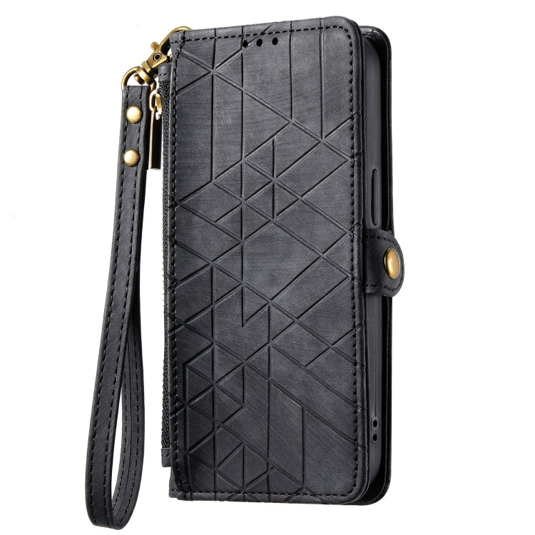 For Samsung Galaxy A30 Geometric Zipper Wallet Side Buckle Leather Phone Case(Black) - free shipping - PMC TechLife - Order now!