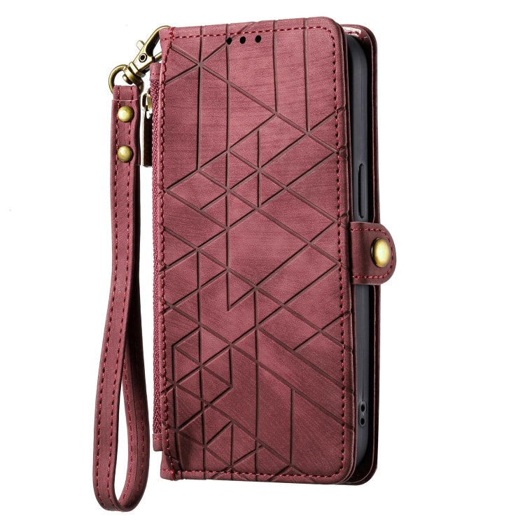 For Samsung Galaxy A12 Geometric Zipper Wallet Side Buckle Leather Phone Case(Red) - free shipping - PMC TechLife - Order now!