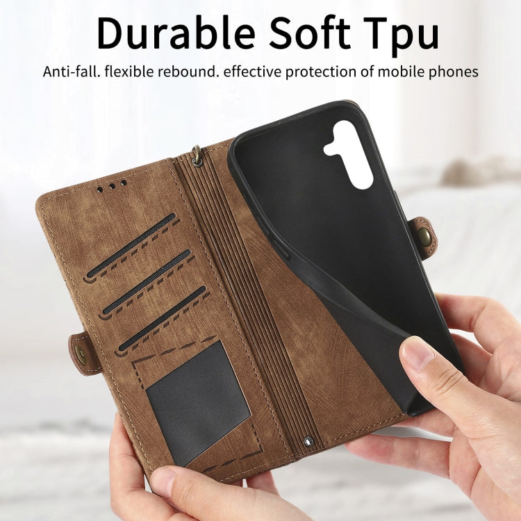 For Samsung Galaxy A41 Geometric Zipper Wallet Side Buckle Leather Phone Case(Brown) - free shipping - PMC TechLife - Order now!