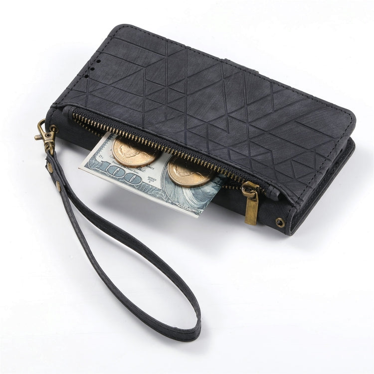 For Samsung Galaxy A41 Geometric Zipper Wallet Side Buckle Leather Phone Case(Black) - free shipping - PMC TechLife - Order now!
