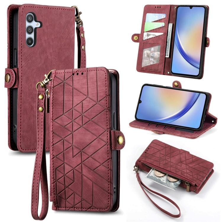 For Samsung Galaxy A51 Geometric Zipper Wallet Side Buckle Leather Phone Case(Red) - free shipping - PMC TechLife - Order now!