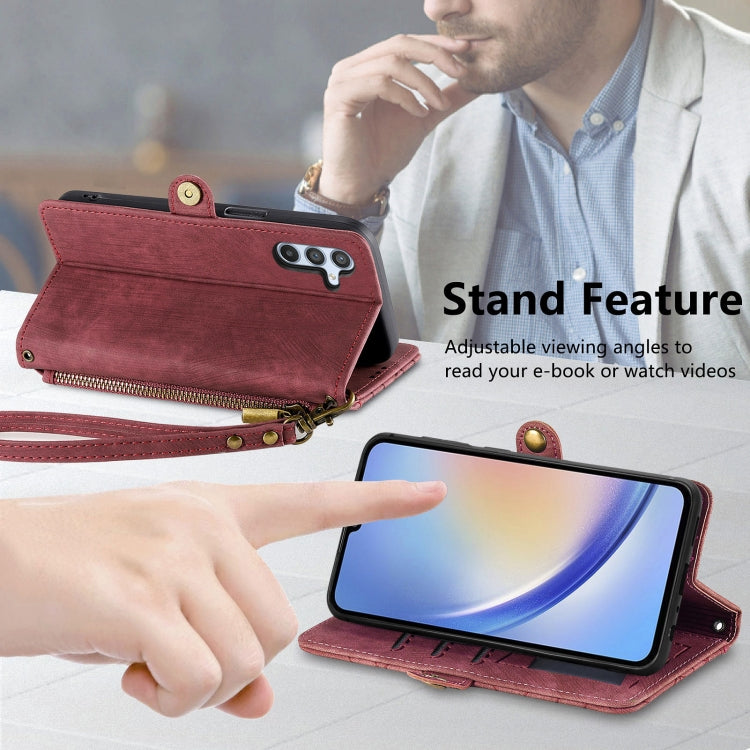 For Samsung Galaxy A21S Geometric Zipper Wallet Side Buckle Leather Phone Case(Red) - free shipping - PMC TechLife - Order now!