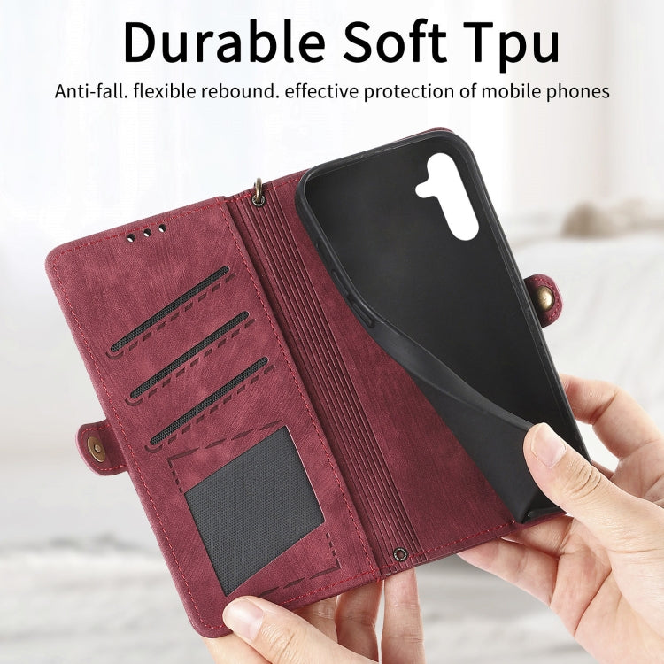 For Samsung Galaxy A21S Geometric Zipper Wallet Side Buckle Leather Phone Case(Red) - free shipping - PMC TechLife - Order now!