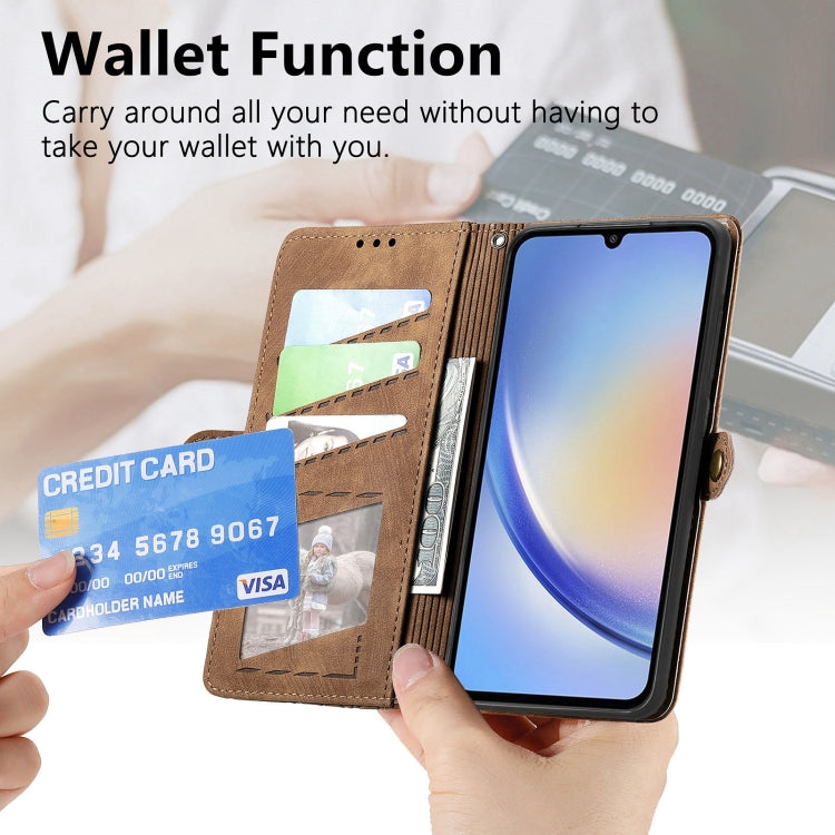 For Samsung Galaxy A32 4G Geometric Zipper Wallet Side Buckle Leather Phone Case(Brown) - free shipping - PMC TechLife - Order now!