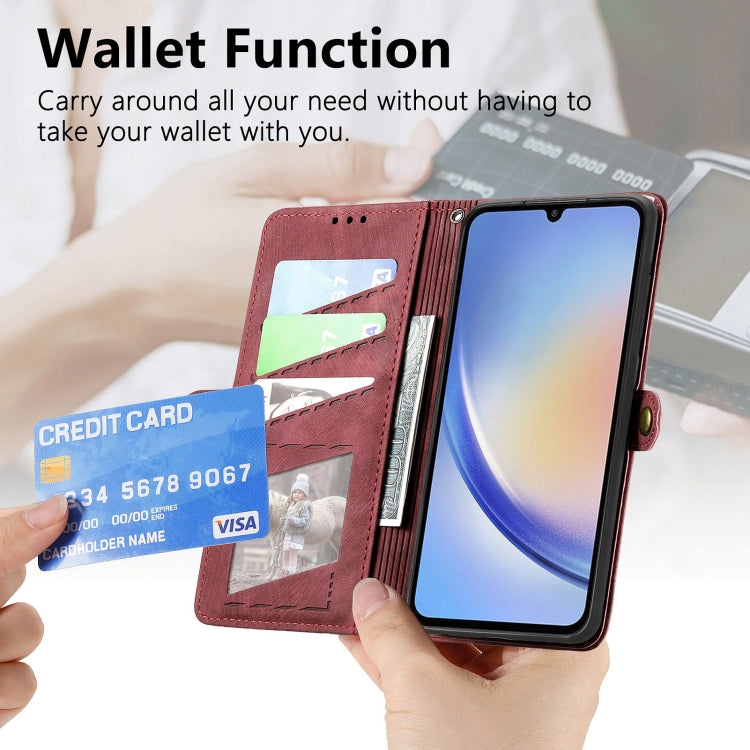 For Samsung Galaxy A72 Geometric Zipper Wallet Side Buckle Leather Phone Case(Red) - free shipping - PMC TechLife - Order now!