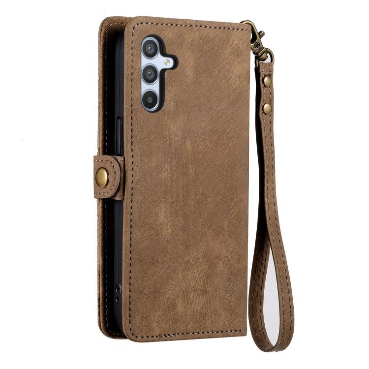 For Samsung Galaxy A72 Geometric Zipper Wallet Side Buckle Leather Phone Case(Brown) - free shipping - PMC TechLife - Order now!