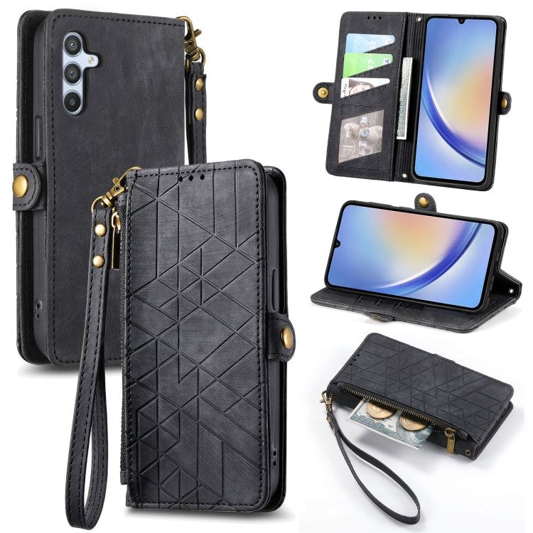 For Samsung Galaxy A72 Geometric Zipper Wallet Side Buckle Leather Phone Case(Black) - free shipping - PMC TechLife - Order now!
