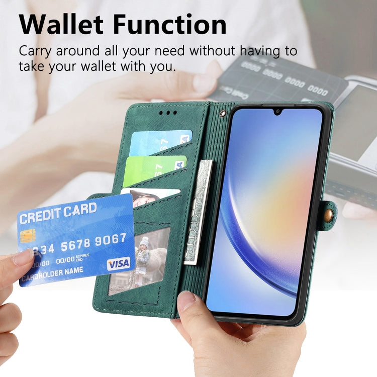 For Samsung Galaxy A13 4G Geometric Zipper Wallet Side Buckle Leather Phone Case(Green) - free shipping - PMC TechLife - Order now!