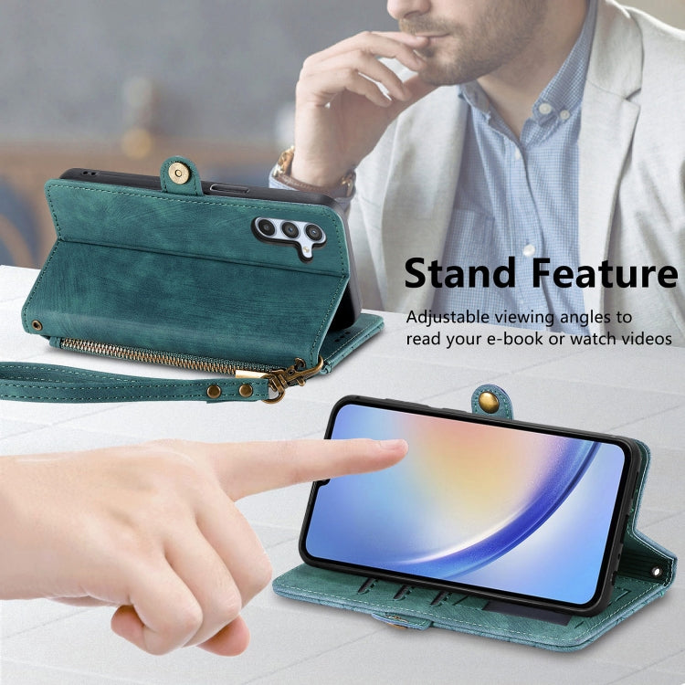 For Samsung Galaxy A14 5G Geometric Zipper Wallet Side Buckle Leather Phone Case(Green) - free shipping - PMC TechLife - Order now!
