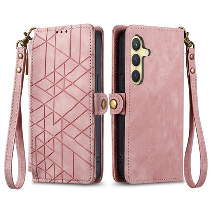 For Samsung Galaxy S25 5G Geometric Zipper Wallet Side Buckle Leather Phone Case(Pink) - Galaxy S25 5G Cases by PMC Jewellery | Online Shopping South Africa | PMC Jewellery | Buy Now Pay Later Mobicred