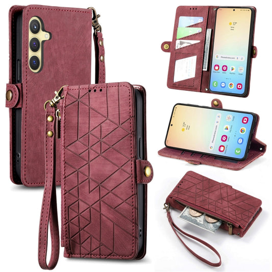 For Samsung Galaxy S25 5G Geometric Zipper Wallet Side Buckle Leather Phone Case(Red) - Galaxy S25 5G Cases by PMC Jewellery | Online Shopping South Africa | PMC Jewellery | Buy Now Pay Later Mobicred