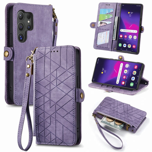 For Samsung Galaxy S25 Ultra 5G Geometric Zipper Wallet Side Buckle Leather Phone Case(Purple) - Galaxy S25 Ultra 5G Cases by PMC Jewellery | Online Shopping South Africa | PMC Jewellery | Buy Now Pay Later Mobicred