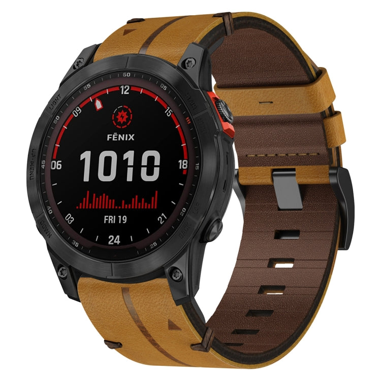 For Garmin Fenix 7 22mm Leather Textured Watch Band(Brown) - Watch Bands by PMC Jewellery | Online Shopping South Africa | PMC Jewellery