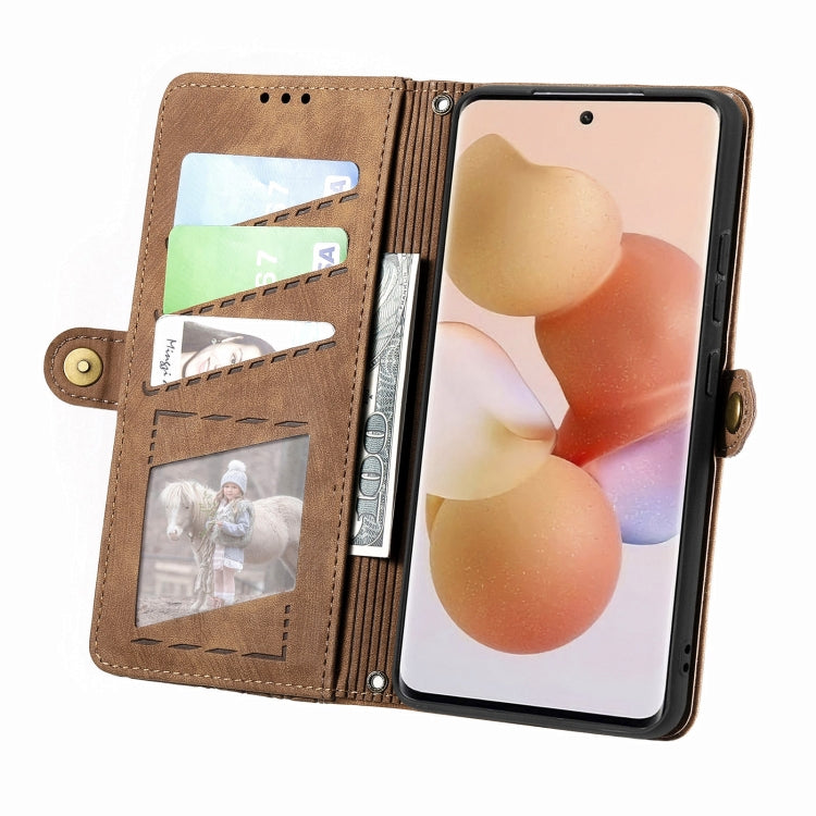 For Xiaomi 13 Pro Geometric Zipper Wallet Side Buckle Leather Phone Case(Brown) - Xiaomi Cases by PMC TechLife | Online Shopping South Africa | PMC TechLife | Buy Now Pay Later Mobicred