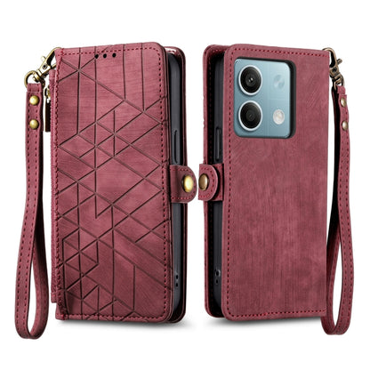 For Redmi Note 13 4G Geometric Zipper Wallet Side Buckle Leather Phone Case(Red) - Note 13 Cases by PMC Jewellery | Online Shopping South Africa | PMC Jewellery | Buy Now Pay Later Mobicred