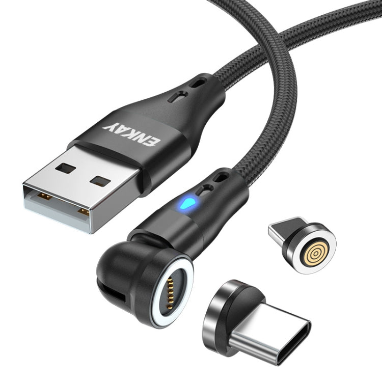 ENKAY 3A USB to Type-C / 8 Pin Magnetic 540 Degrees Rotating Fast Charging Cable, Length:1m(Black) - Charging Cable & Head by ENKAY | Online Shopping South Africa | PMC Jewellery | Buy Now Pay Later Mobicred