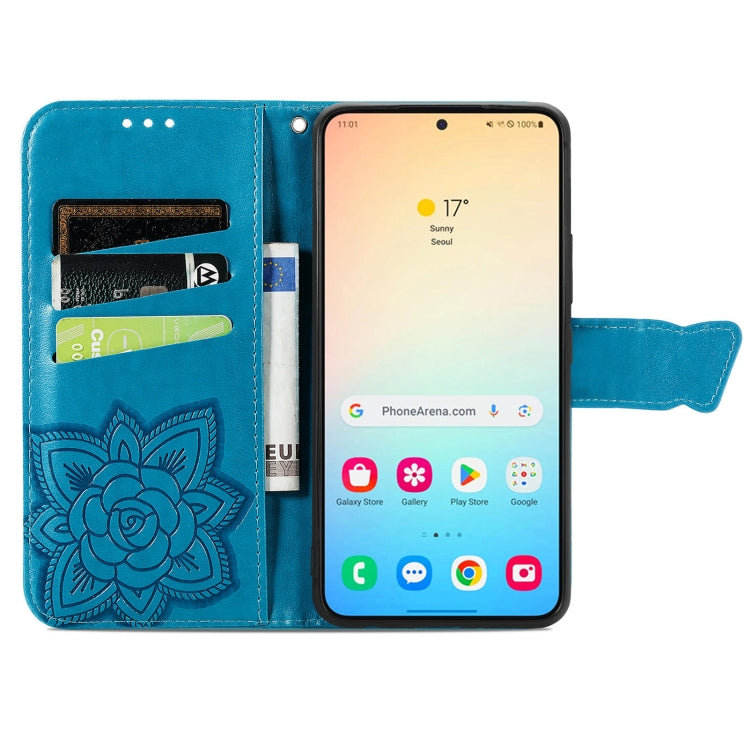 For Samsung Galaxy S25 5G Butterfly Love Flower Embossed Leather Phone Case(Blue) - Galaxy S25 5G Cases by PMC Jewellery | Online Shopping South Africa | PMC Jewellery | Buy Now Pay Later Mobicred