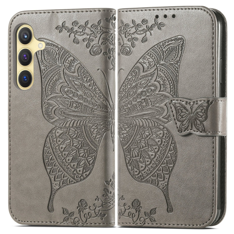 For Samsung Galaxy S25 5G Butterfly Love Flower Embossed Leather Phone Case(Gray) - Galaxy S25 5G Cases by PMC Jewellery | Online Shopping South Africa | PMC Jewellery | Buy Now Pay Later Mobicred