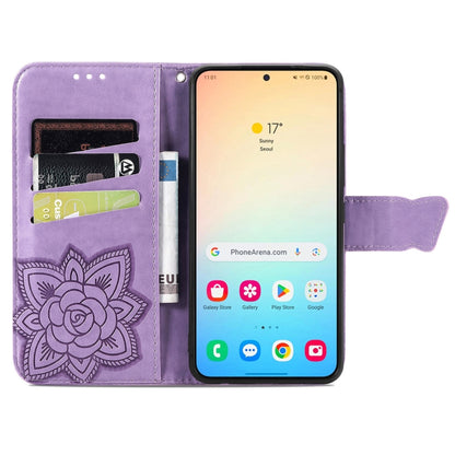 For Samsung Galaxy S25 5G Butterfly Love Flower Embossed Leather Phone Case(Light Purple) - Galaxy S25 5G Cases by PMC Jewellery | Online Shopping South Africa | PMC Jewellery | Buy Now Pay Later Mobicred