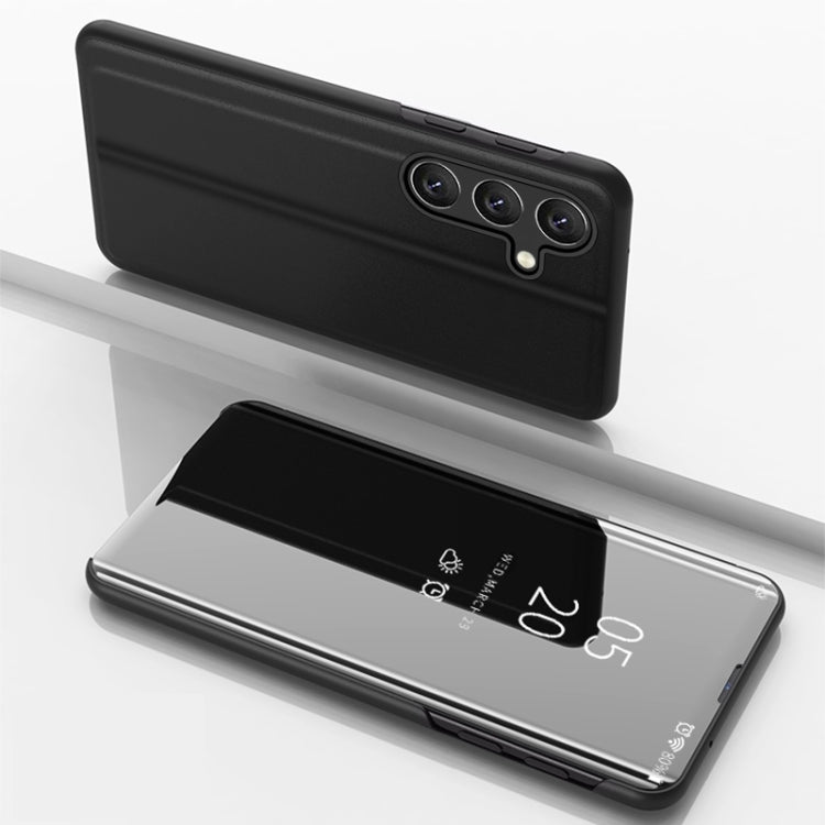 For Samsung Galaxy S25 5G Plated Mirror Horizontal Flip Leather Phone Case with Holder(Black) - free shipping - PMC Jewellery - Order now!