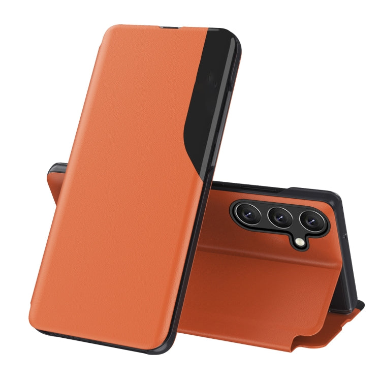 For Samsung Galaxy S25 5G Attraction Flip Holder Leather Phone Case(Orange) - Galaxy S25 5G Cases by PMC Jewellery | Online Shopping South Africa | PMC Jewellery | Buy Now Pay Later Mobicred