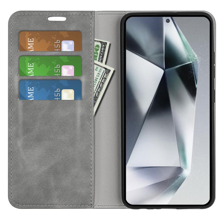 or Samsung Galaxy S25 Ultra 5G Retro-skin Magnetic Suction Leather Phone Case(Grey) - Galaxy S25 Ultra 5G Cases by PMC Jewellery | Online Shopping South Africa | PMC Jewellery | Buy Now Pay Later Mobicred