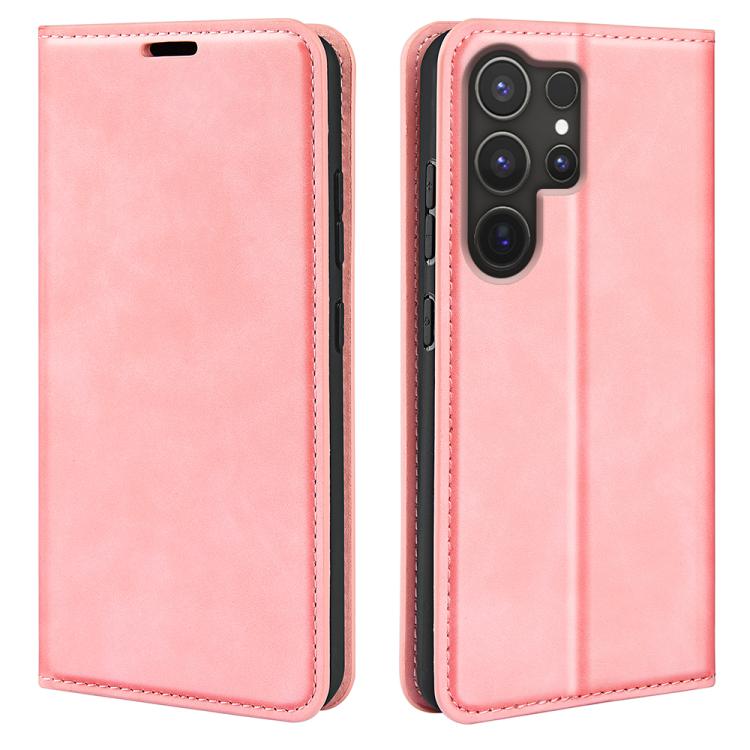 or Samsung Galaxy S25 Ultra 5G Retro-skin Magnetic Suction Leather Phone Case(Pink) - Galaxy S25 Ultra 5G Cases by PMC Jewellery | Online Shopping South Africa | PMC Jewellery | Buy Now Pay Later Mobicred