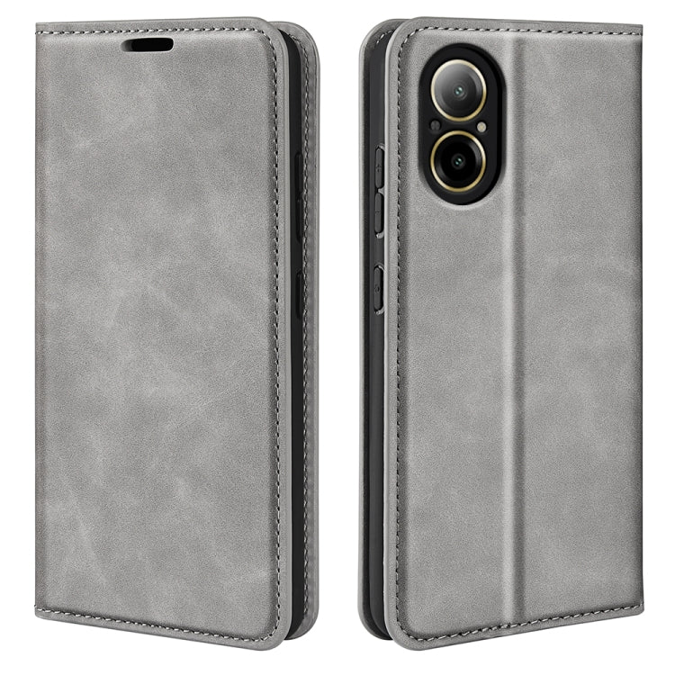 For Realme C67 4G Retro-skin Magnetic Suction Leather Phone Case(Grey) - C67 Cases by PMC Jewellery | Online Shopping South Africa | PMC Jewellery | Buy Now Pay Later Mobicred