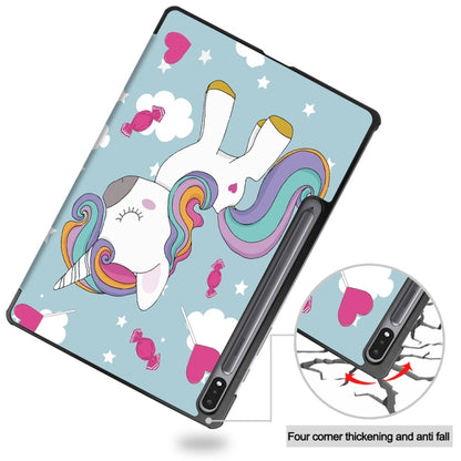 For Samsung Galaxy Tab S9 JUNSUNMAY Custer Painted 3-Fold Stand Leather Smart Tablet Case(Unicorn) - Galaxy Tab S9 Cases by JUNSUNMAY | Online Shopping South Africa | PMC Jewellery | Buy Now Pay Later Mobicred