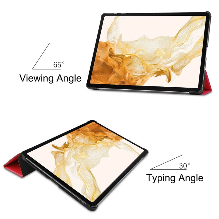 For Samsung Galaxy Tab S9+ JUNSUNMAY Custer Solid Color 3-Fold Stand Leather Smart Tablet Case(Red) - free shipping - PMC Jewellery - Order now!