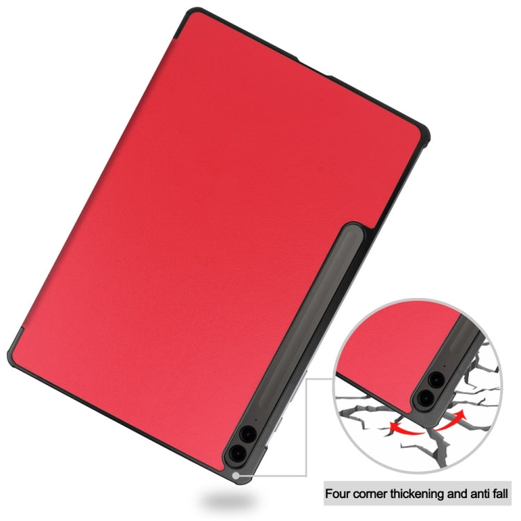 For Samsung Galaxy Tab S9 FE+ 12.4 JUNSUNMAY Custer Solid Color 3-Fold Stand Leather Smart Tablet Case(Red) - Galaxy Tab S9 FE+ by JUNSUNMAY | Online Shopping South Africa | PMC Jewellery | Buy Now Pay Later Mobicred