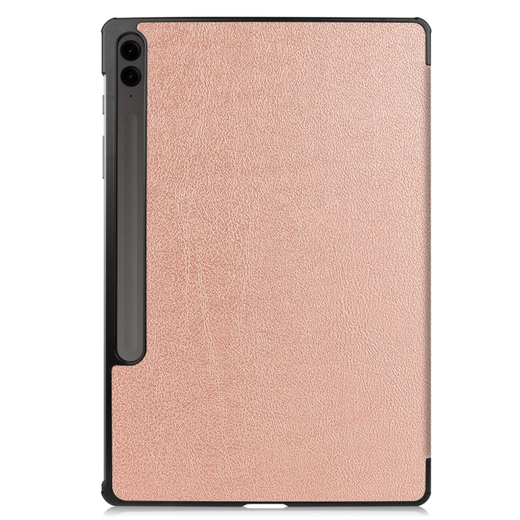 For Samsung Galaxy Tab S9 FE+ 12.4 JUNSUNMAY Custer Solid Color 3-Fold Stand Leather Smart Tablet Case(Rose Gold) - Galaxy Tab S9 FE+ by JUNSUNMAY | Online Shopping South Africa | PMC Jewellery | Buy Now Pay Later Mobicred