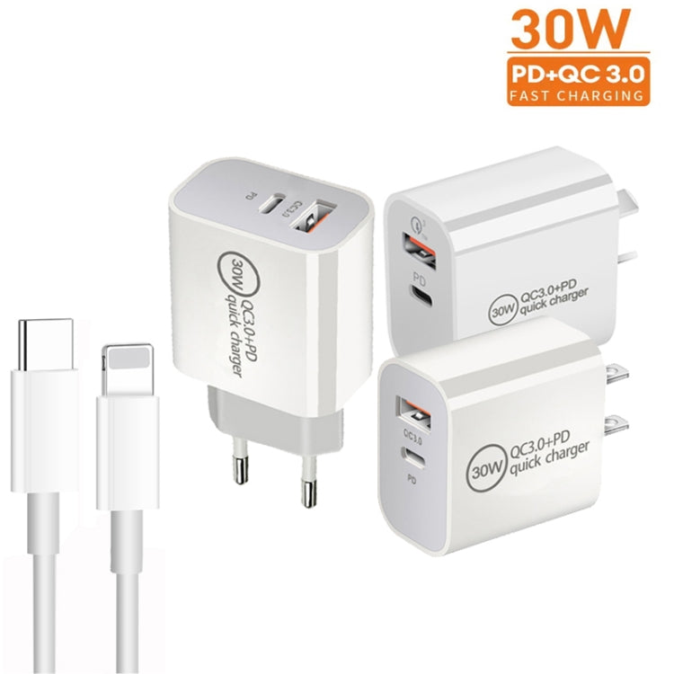 PD30W USB-C / Type-C + QC3.0 USB Dual Port Charger with 1m Type-C to 8 Pin Data Cable, AU Plug - USB Charger by PMC Jewellery | Online Shopping South Africa | PMC Jewellery | Buy Now Pay Later Mobicred