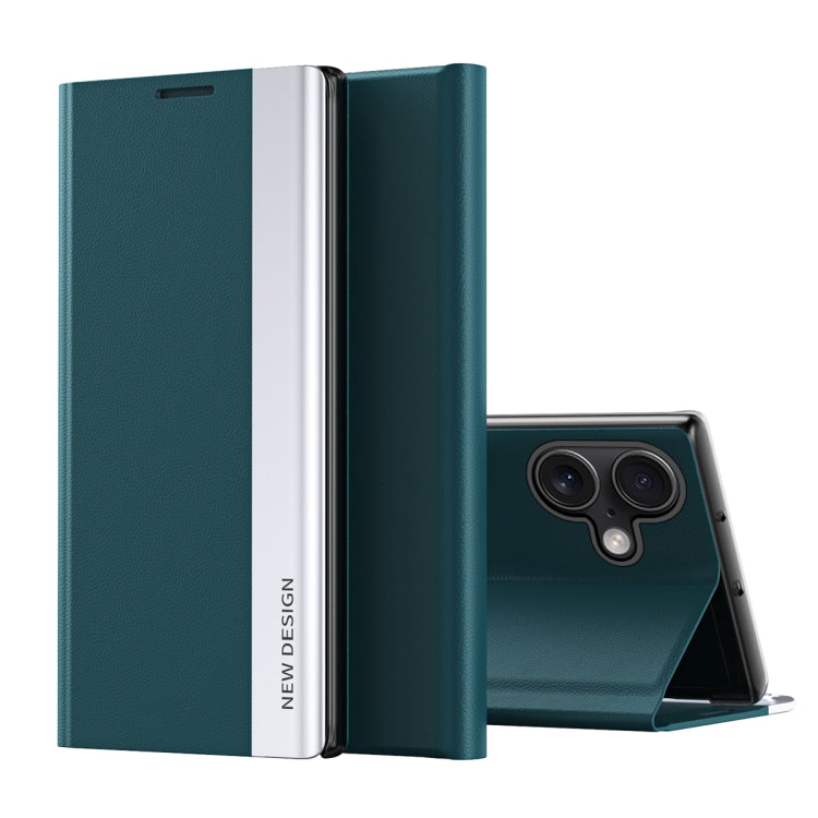 For iPhone 16 Side Electroplated Adsorption Leather Phone Case(Green) - iPhone 16 Cases by PMC TechLife | Online Shopping South Africa | PMC TechLife | Buy Now Pay Later Mobicred