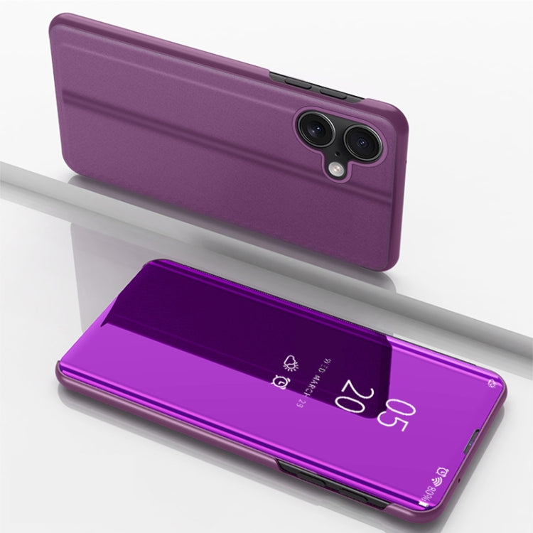 For iPhone 16 Plus Plated Mirror Horizontal Flip Leather Phone Case with Holder(Purple) - iPhone 16 Plus Cases by PMC Jewellery | Online Shopping South Africa | PMC Jewellery | Buy Now Pay Later Mobicred