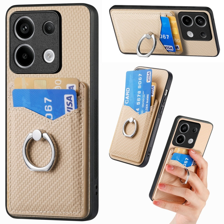 For Xiaomi Redmi Note 13 Pro Carbon Fiber Card Wallet Ring Holder Phone Case(Khaki) - Note 13 Pro Cases by PMC Jewellery | Online Shopping South Africa | PMC Jewellery | Buy Now Pay Later Mobicred