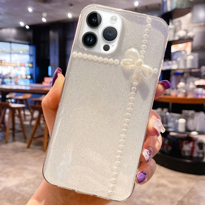 For iPhone 16 Pro Max Pearl Bow Glitter Epoxy TPU Phone Case(Cross Knots) - iPhone 16 Pro Max Cases by PMC Jewellery | Online Shopping South Africa | PMC Jewellery | Buy Now Pay Later Mobicred