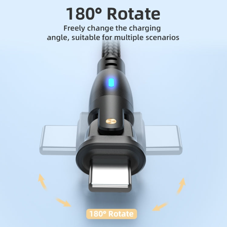 ENKAY 180 Degrees Rotating USB to 8 Pin Charging Data Cable with LED Light, Length:2m(Black) - free shipping - PMC Jewellery - Order now!