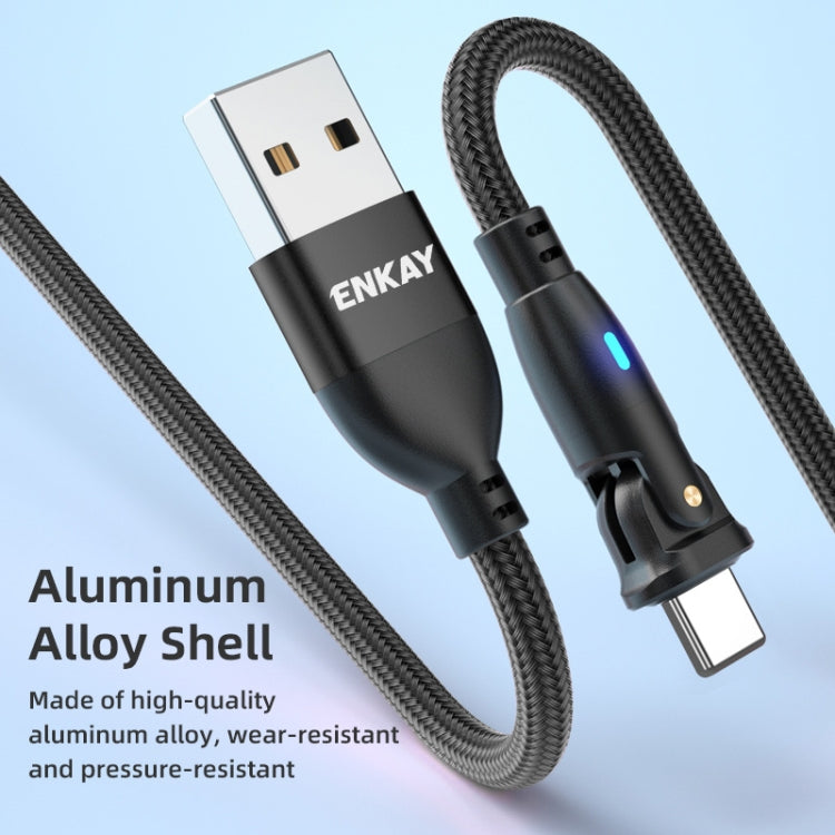 ENKAY 180 Degrees Rotating USB to 8 Pin Charging Data Cable with LED Light, Length:2m(Black) - Normal Style Cable by ENKAY | Online Shopping South Africa | PMC Jewellery | Buy Now Pay Later Mobicred