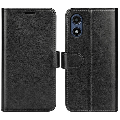 For Motorola Moto G Play 2024 R64 Texture Horizontal Flip Leather Phone Case(Black) - Motorola Cases by PMC Jewellery | Online Shopping South Africa | PMC Jewellery | Buy Now Pay Later Mobicred