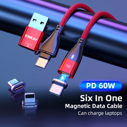 ENKAY 6-in-1 PD60W USB-A / Type-C to Type-C / 8 Pin / Micro USB Magnetic Fast Charging Cable, Cable Length:1m(Purple) - Charging Cable & Head by ENKAY | Online Shopping South Africa | PMC Jewellery | Buy Now Pay Later Mobicred